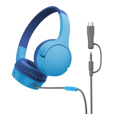 Belkin - SoundForm Mini Wired On-Ear Headphones - USB-C & 3.5mm - Blue