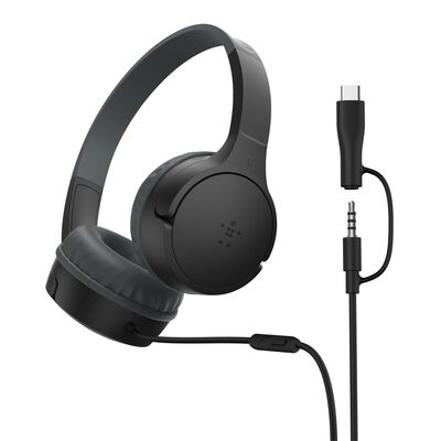 Belkin - Kids SoundForm Mini Wired On-Ear Headphones - USB-C & 3.5mm - Black