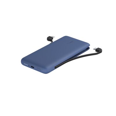 Belkin - BoostCharge Plus 10K Power Bank USB-C 18 Watt with 2 Integrated cables - USB-C & Lightning - Blue