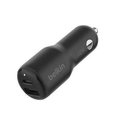 Belkin - BoostCharge 42 Watt Dual USB-A and USB-C Car Charger - 30Watt USB-C & 12 Watt USB-A - Black
