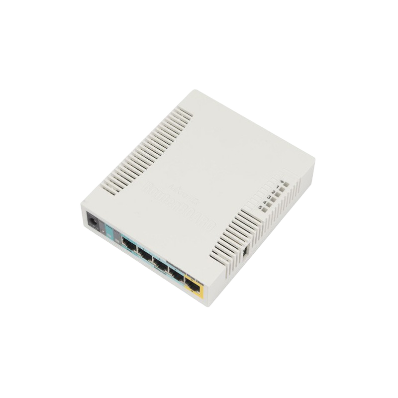 MikroTik RouterBOARD RB951Ui-2HnD, 5x LAN, built-in 2.4GHz 802b/g/n 2x2 two chain wireless with integrated antennas, desktop case, PSU